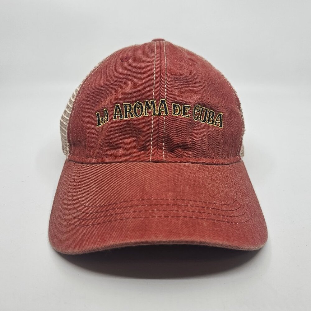 La Aroma De Cuba Mesh Strapback Baseball Hat Cap One Size Red Tan